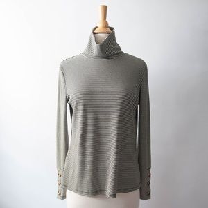 Tahari Striped Turtleneck Top with Button Cuffs